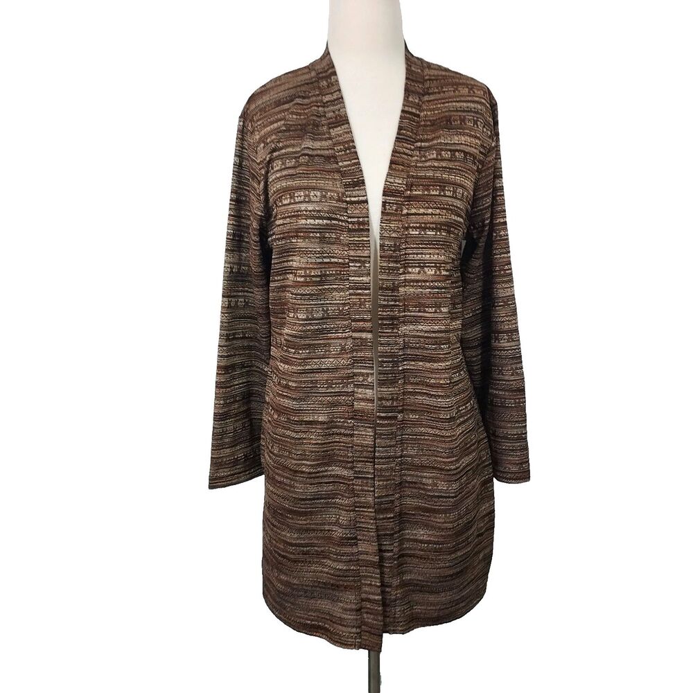 Coldwater Creek Open Front Cardigan Sweater Women Size L Earthy Brown Stretch